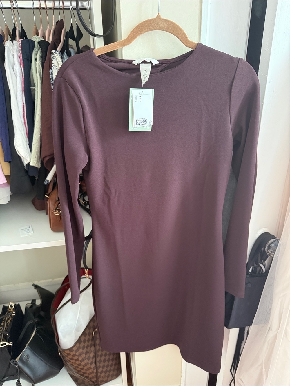 H&M Women’s Long Sleeve Crewneck Dress in Plum